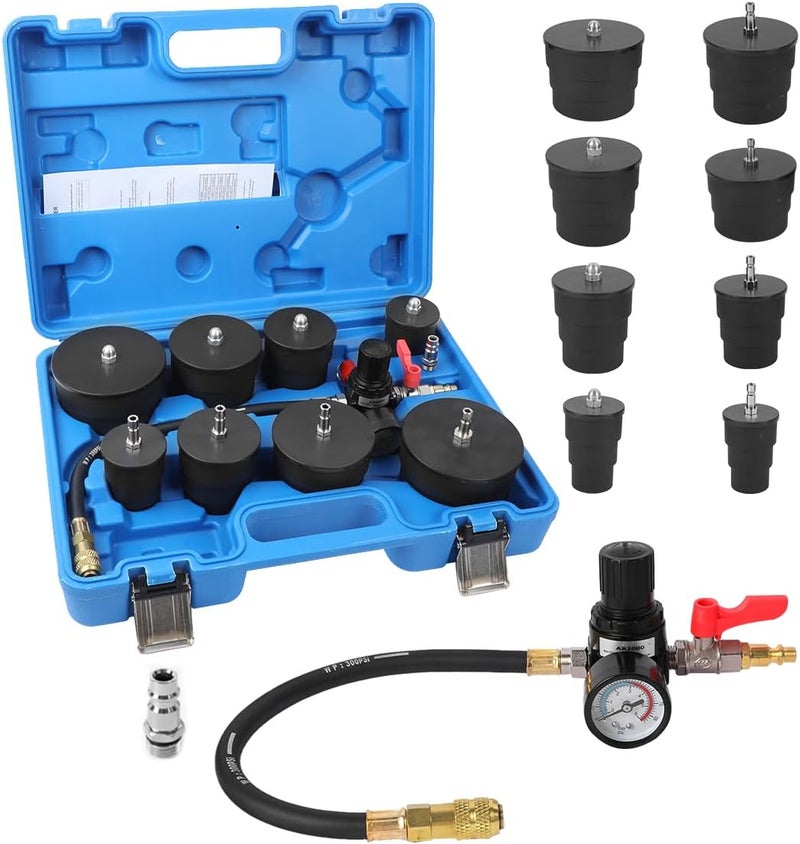 KAISAL Turbo Boost Leak Tester Kit 10PC Boost Leak Tester Automotive Well-sealed Turbo/Emission/Cooling System Pressure Leakage Tester with 4 Pairs of Stepped Adapters 1-3/8" to 3-1/2", US & EU Air Fitting - Image 1